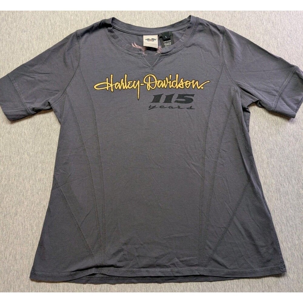HARLEY DAVIDSON Shirt Womens Size Large Gray MOTORCYCLES 115th Anniversary